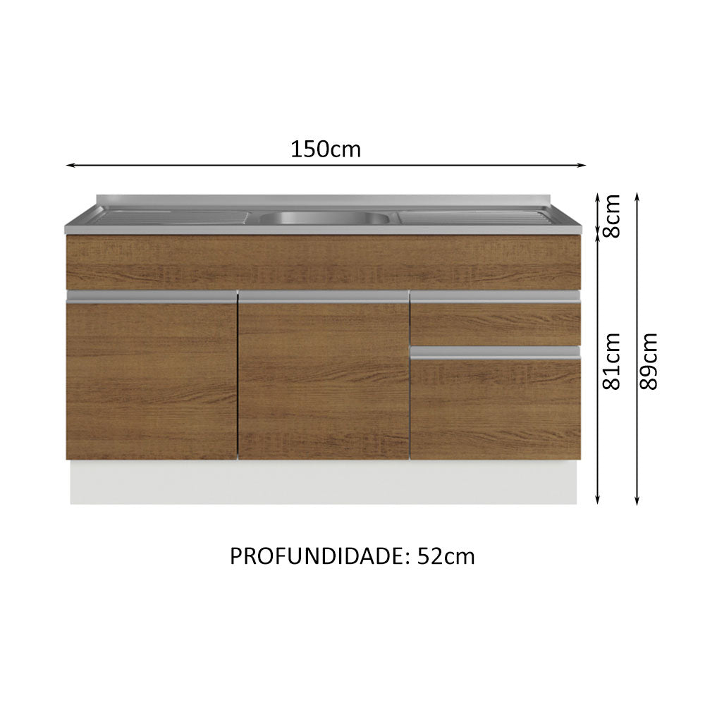 Mueble de Cocina Bajo Glamy 1.50 Metros con Mesón de Acero