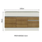 Mueble de Cocina Bajo Glamy 1.50 m 2 Puertas 2 Cajones con Encimera Blanco/Marrón
