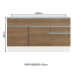 Mueble de Cocina Bajo Glamy 1.50 m 2 Puertas 2 Cajones con Encimera Blanco/Marrón