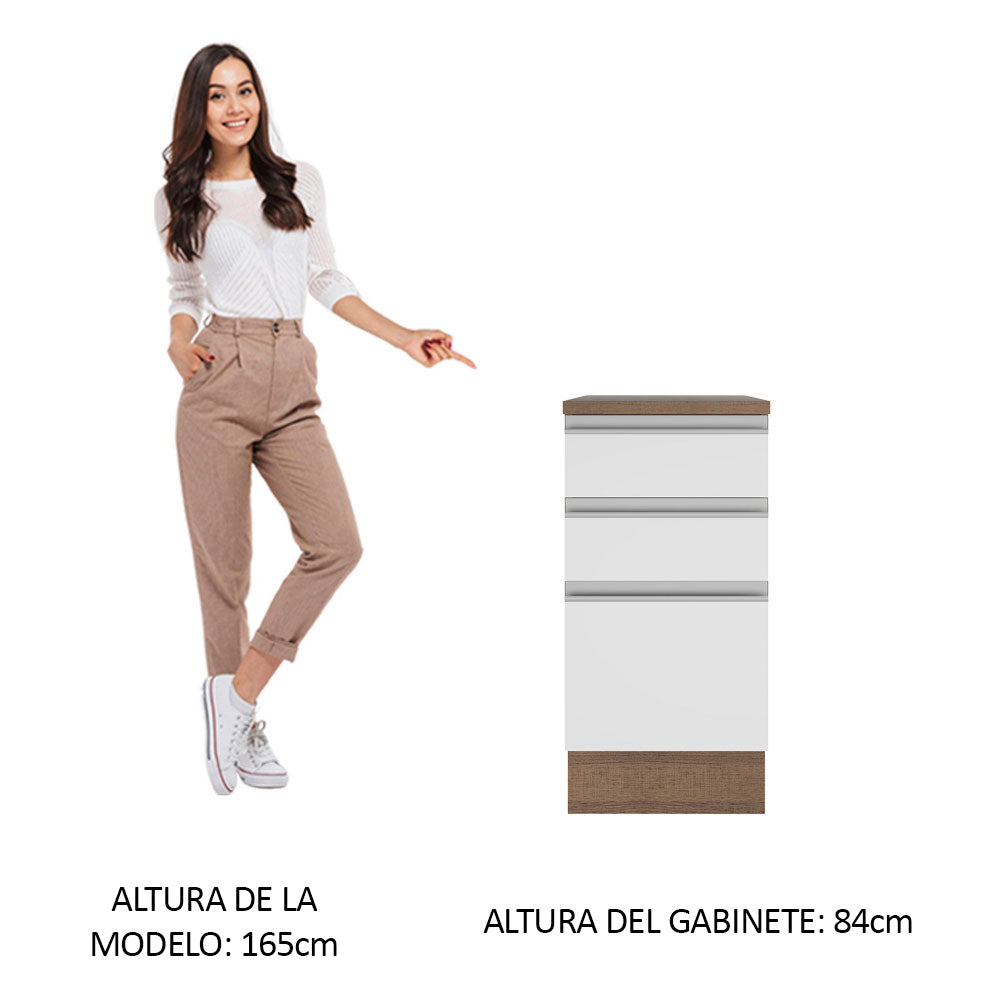 Mueble de Cocina Bajo Glamy 40 cm 3 Cajones Marrón/Blanco