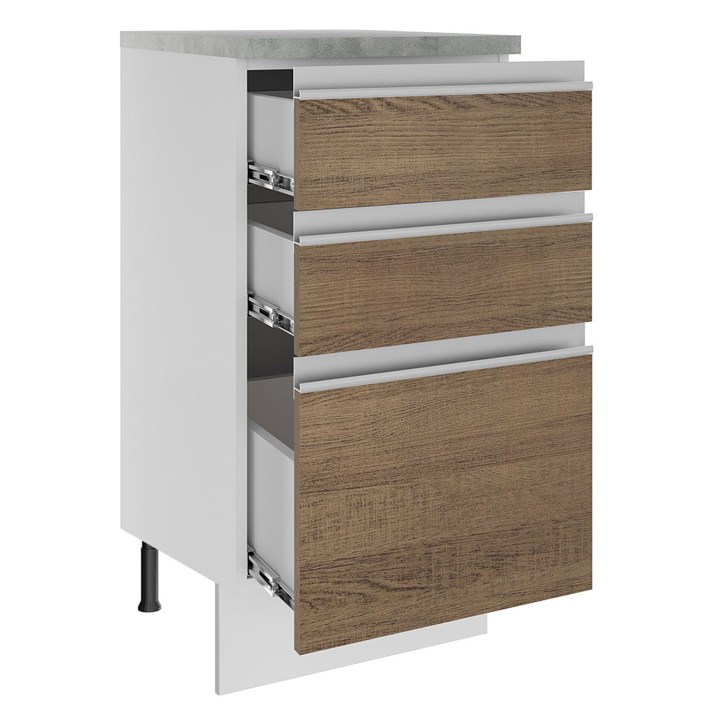 Mueble de Cocina Bajo Glamy 40 cm 3 Cajones Blanco/Marrón