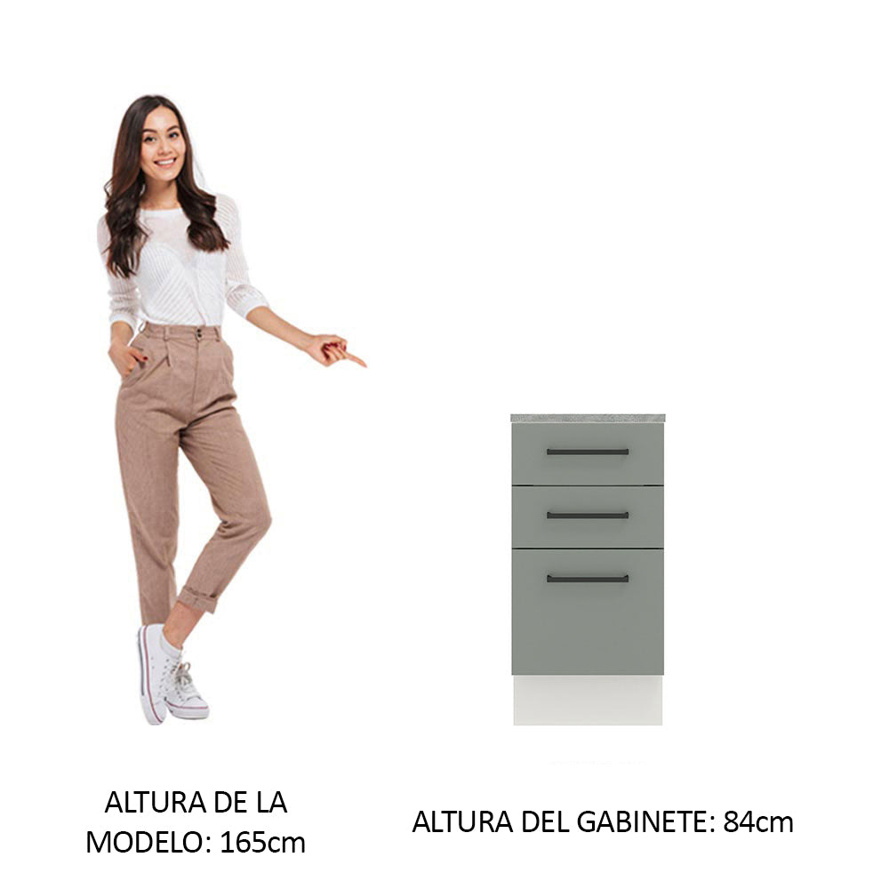 Mueble de Cocina Bajo Agata 40 cm 3 Cajones Blanco/Gris