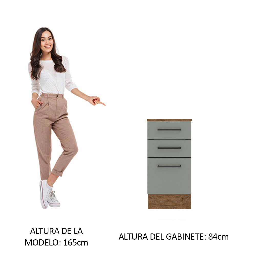 Mueble de Cocina Bajo Agata 40 cm 3 Cajones Marrón/Gris