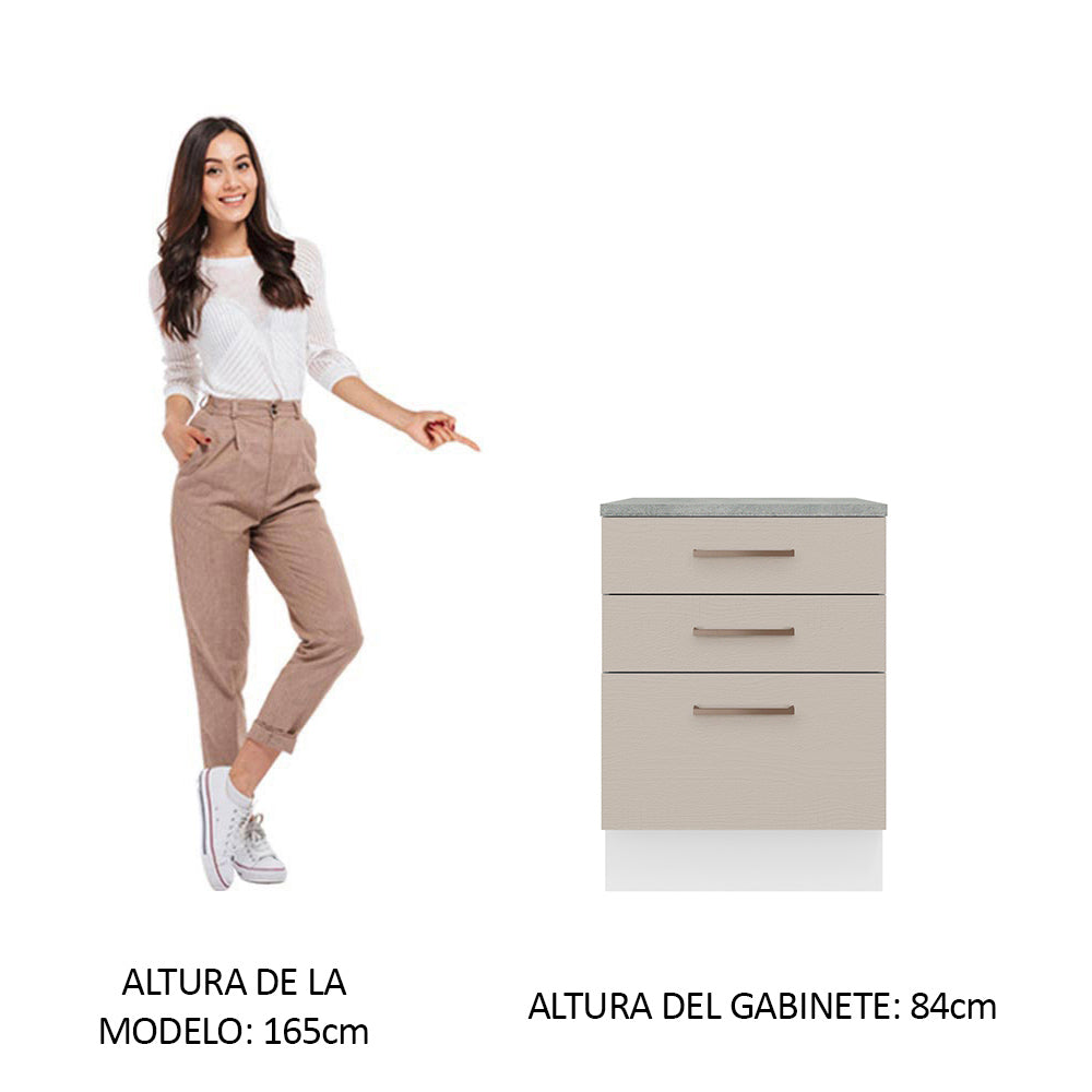 Mueble de Cocina Bajo Agata 60 cm 3 Cajones Blanco/Crema