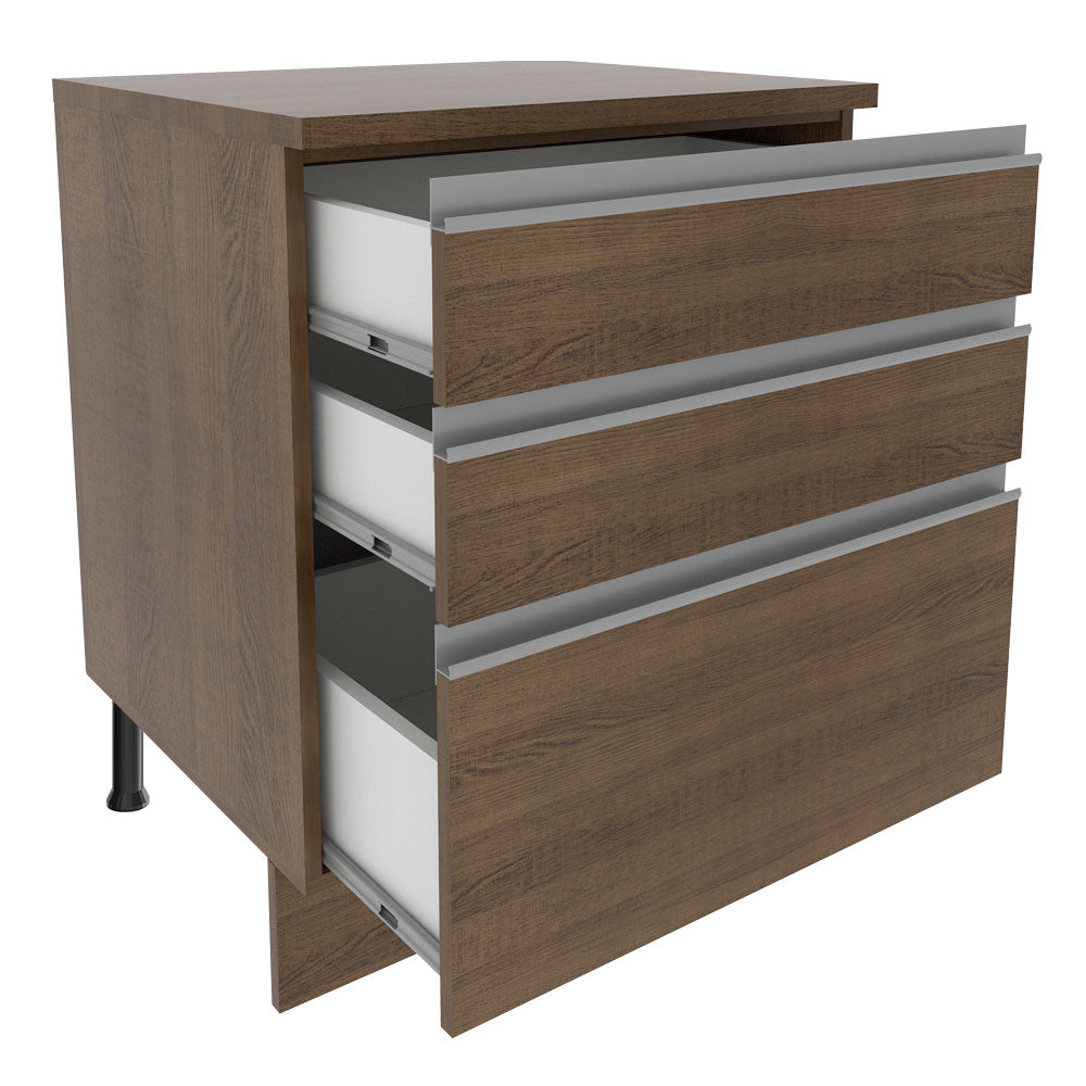 Mueble de Cocina Bajo Glamy 60 cm 3 Cajones Marrón