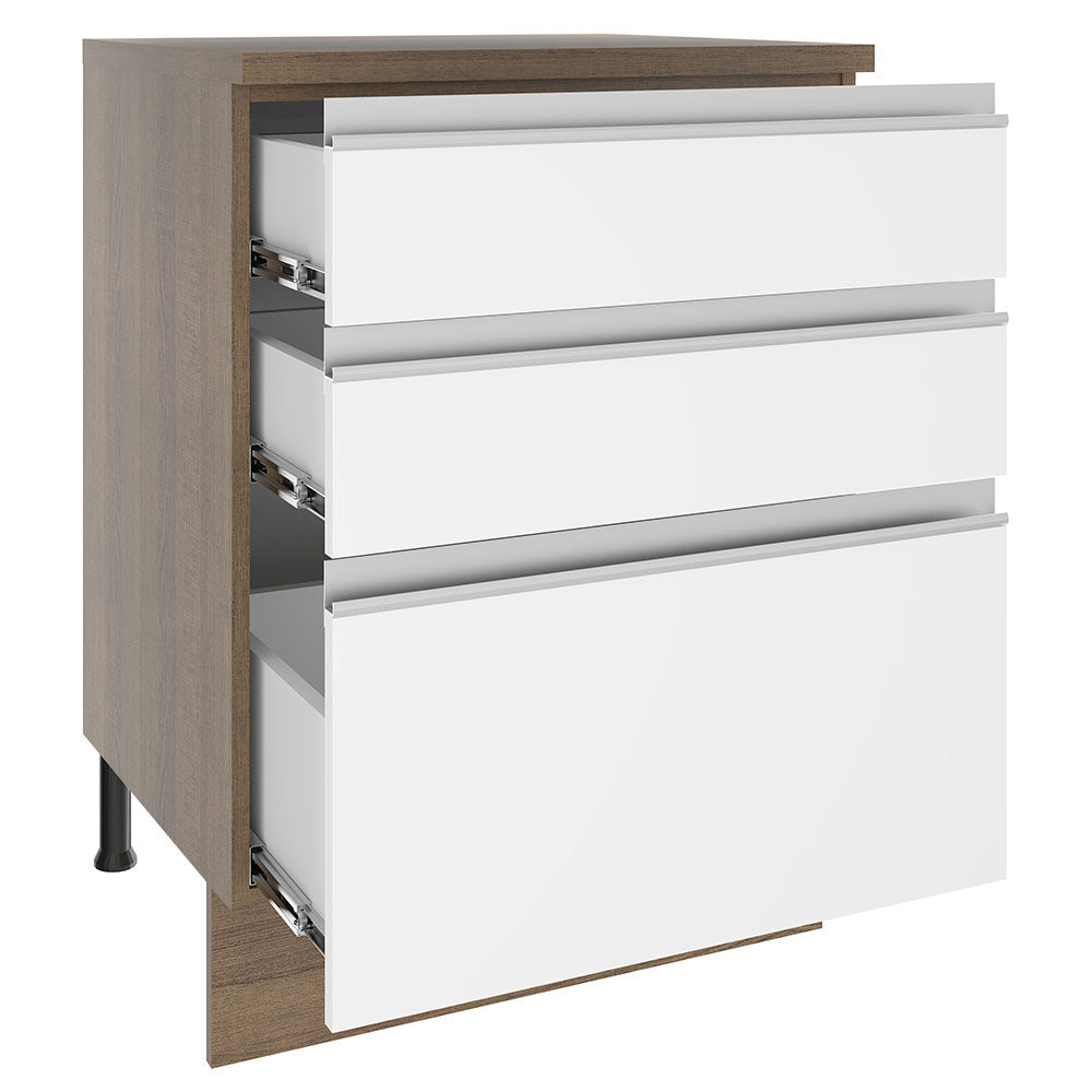 Mueble de Cocina Bajo Glamy 60 cm 3 Cajones Marrón/Blanco