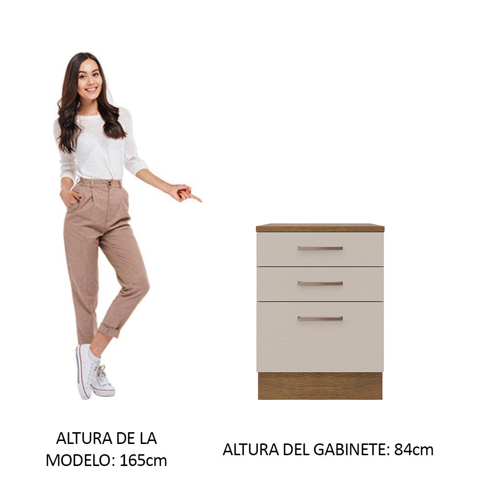 Mueble de Cocina Bajo Agata 60 cm 3 Cajones Marrón/Crema