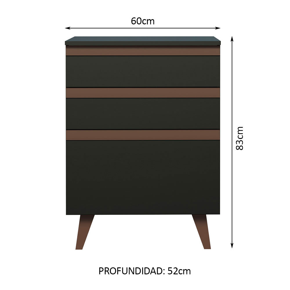 Mueble de Cocina Bajo Reims 60 cm 3 Cajones Negro