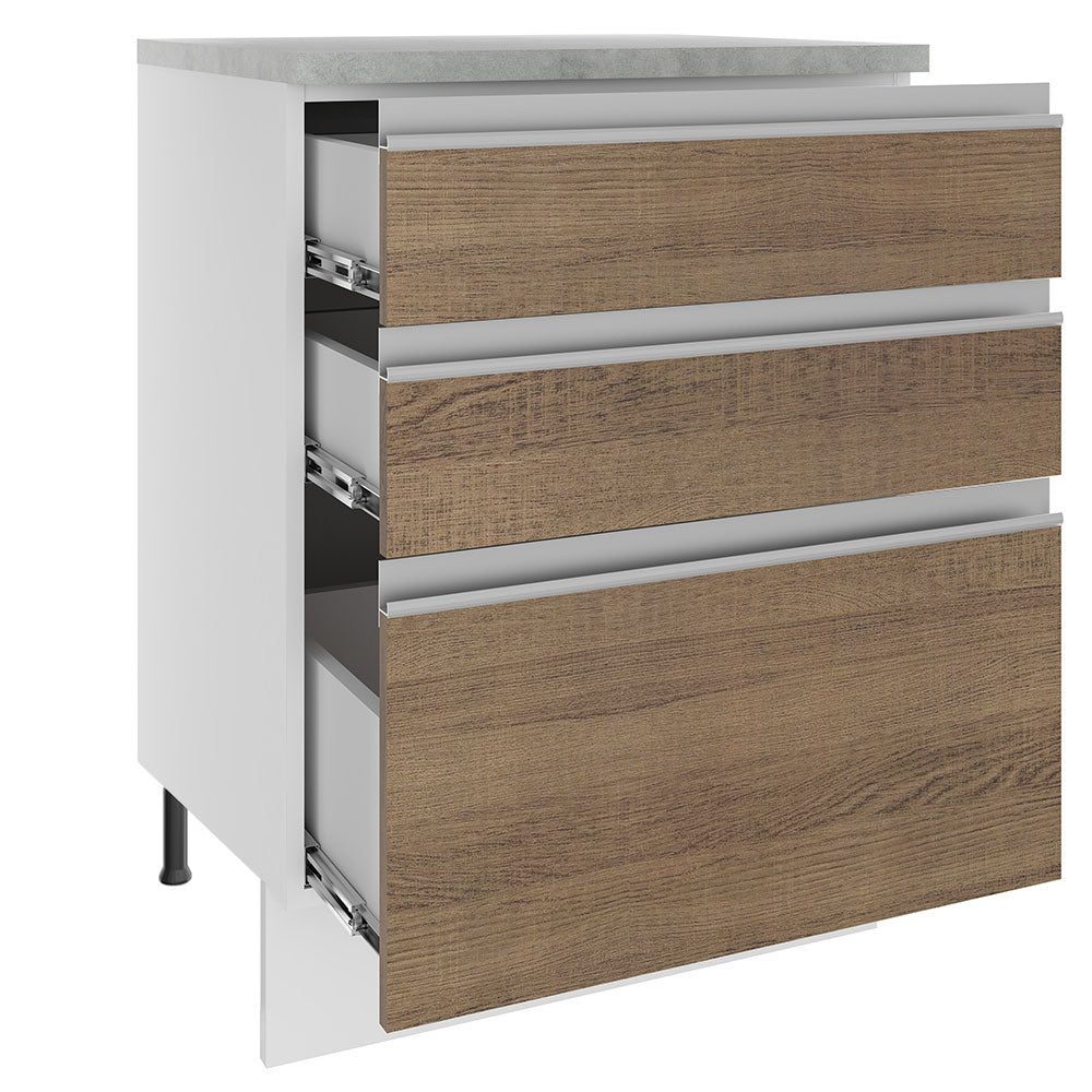 Mueble de Cocina Bajo Glamy 60 cm 3 Cajones Blanco/Marrón