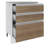 Mueble de Cocina Bajo Glamy 60 cm 3 Cajones Blanco/Marrón