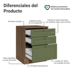 Mueble de Cocina Bajo Vik 60 cm 3 Cajones MarrónVerde