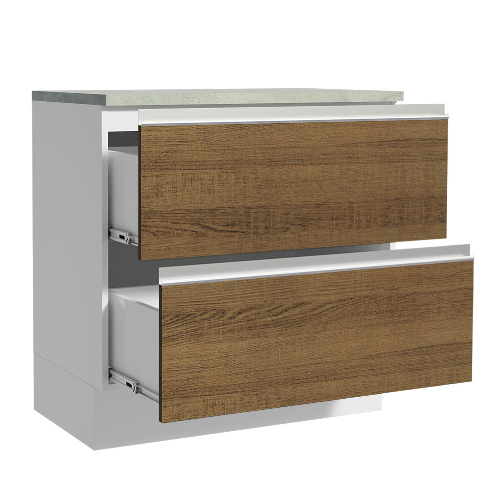 Mueble de Cocina Bajo Glamy 80 cm 2 Cajones Blanco/Marrón