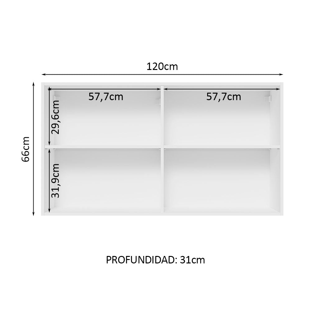 Mueble de Cocina Superior Glamy 1.20 m 2 Puertas con Cristal Reflex Blanco/Marrón