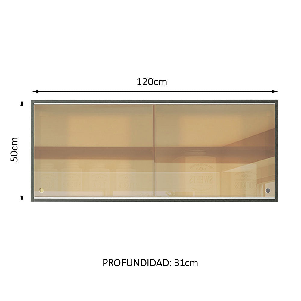 Mueble de Cocina Superior Reims 1.20 m 2 Puertas Corredizas de Cristal Reflex Negro