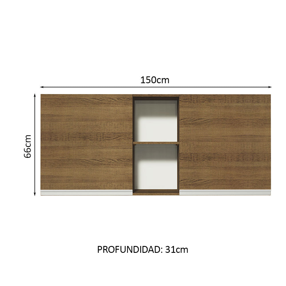 Mueble de Cocina Superior Glamy 1.50 m 2 Puertas 2 Nichos Centrales Marrón