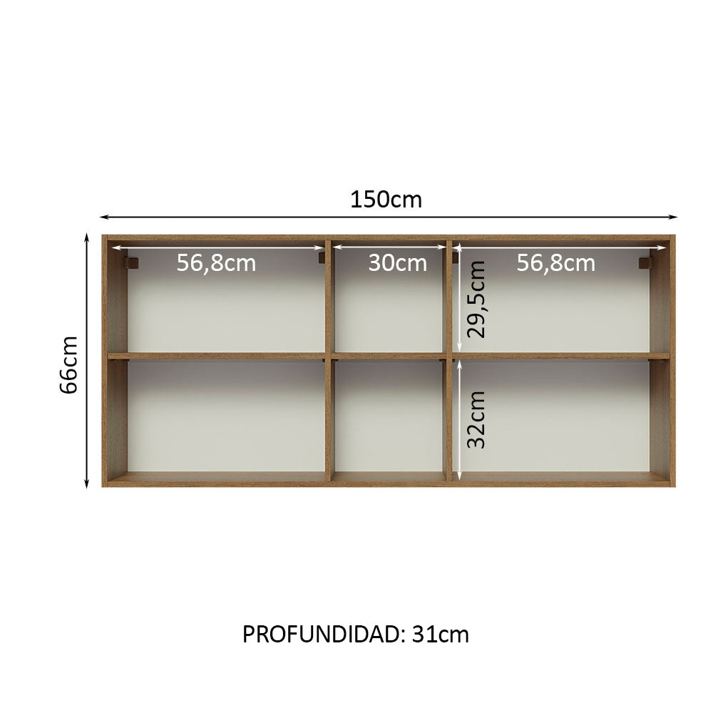 Mueble de Cocina Superior Glamy 1.50 m 2 Puertas 2 Nichos Centrales Marrón/Negro