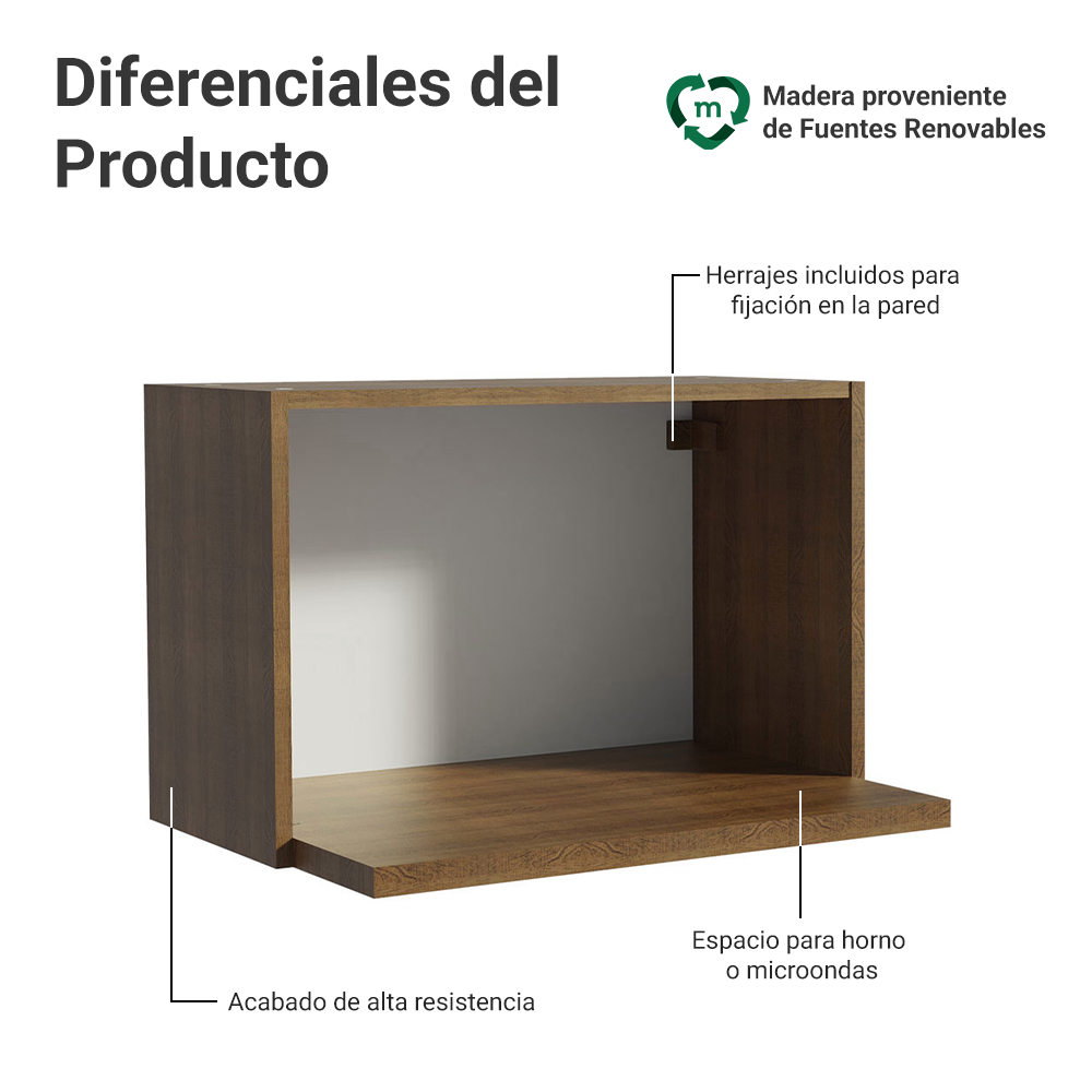 Mueble de Cocina Superior para Hornos Glamy 60 cm Marrón