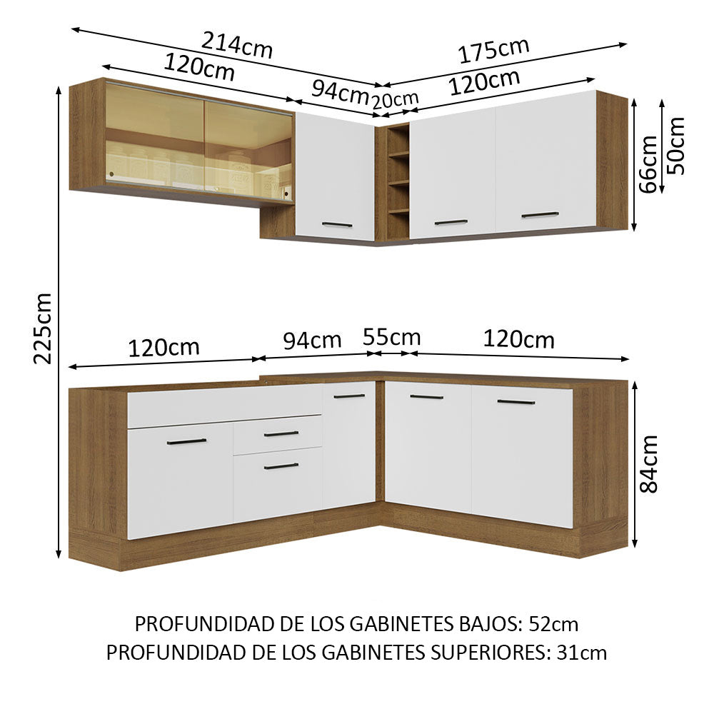 Cocina Integral de Esquina Agata 3.90 m Marrón/Blanco 01