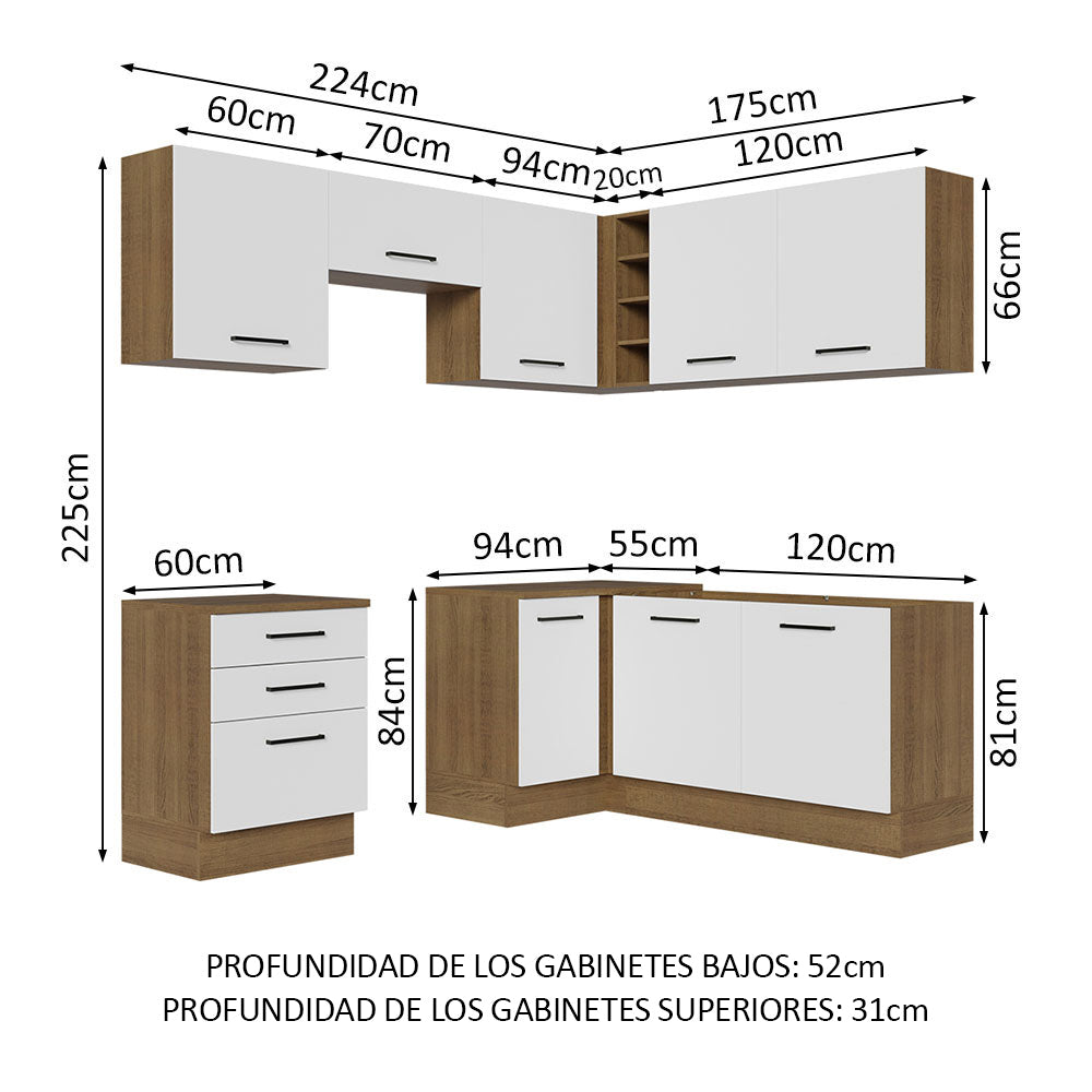 Cocina Integral de Esquina Agata 4.00 m Marrón/Blanco 02