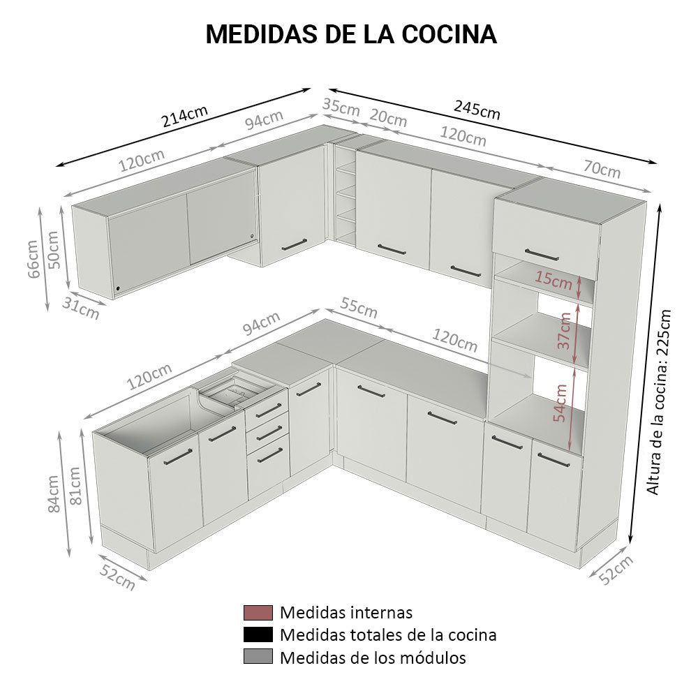 Cocina Integral de Esquina Agata 4.60 m Marrón/Crema 01