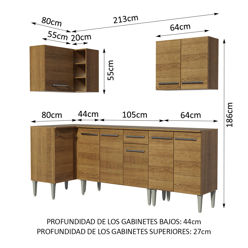 Cocina Integral de Esquina Emilly Open 2.90 m Marrón