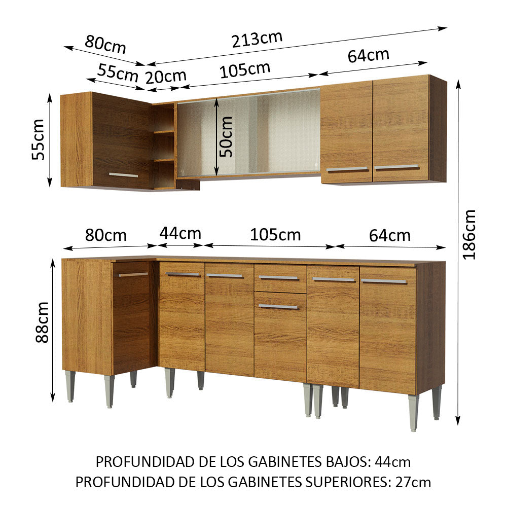 Cocina Integral de Esquina Emilly Point 2.90 m Marrón
