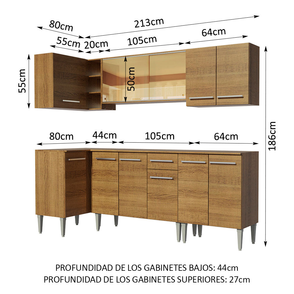Cocina Integral de Esquina Emilly Play 2.90 m Marrón