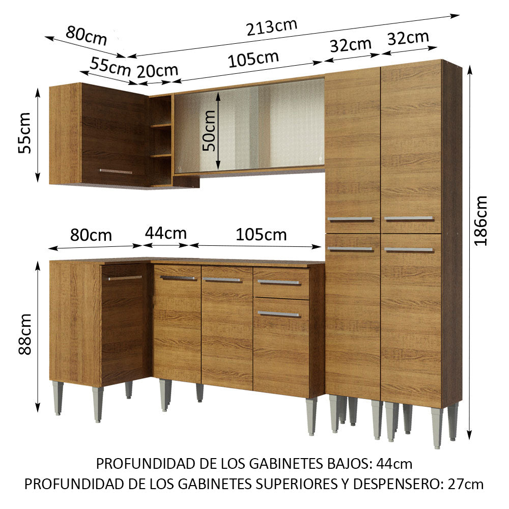 Cocina Integral de Esquina Emilly Self 2.90 m Marrón