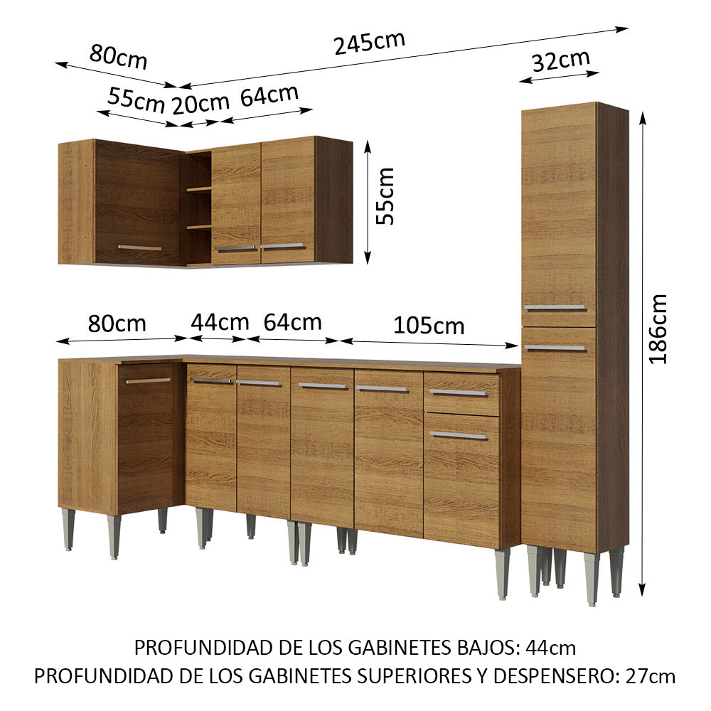 Cocina Integral de Esquina Emilly Water 3.25 m Marrón