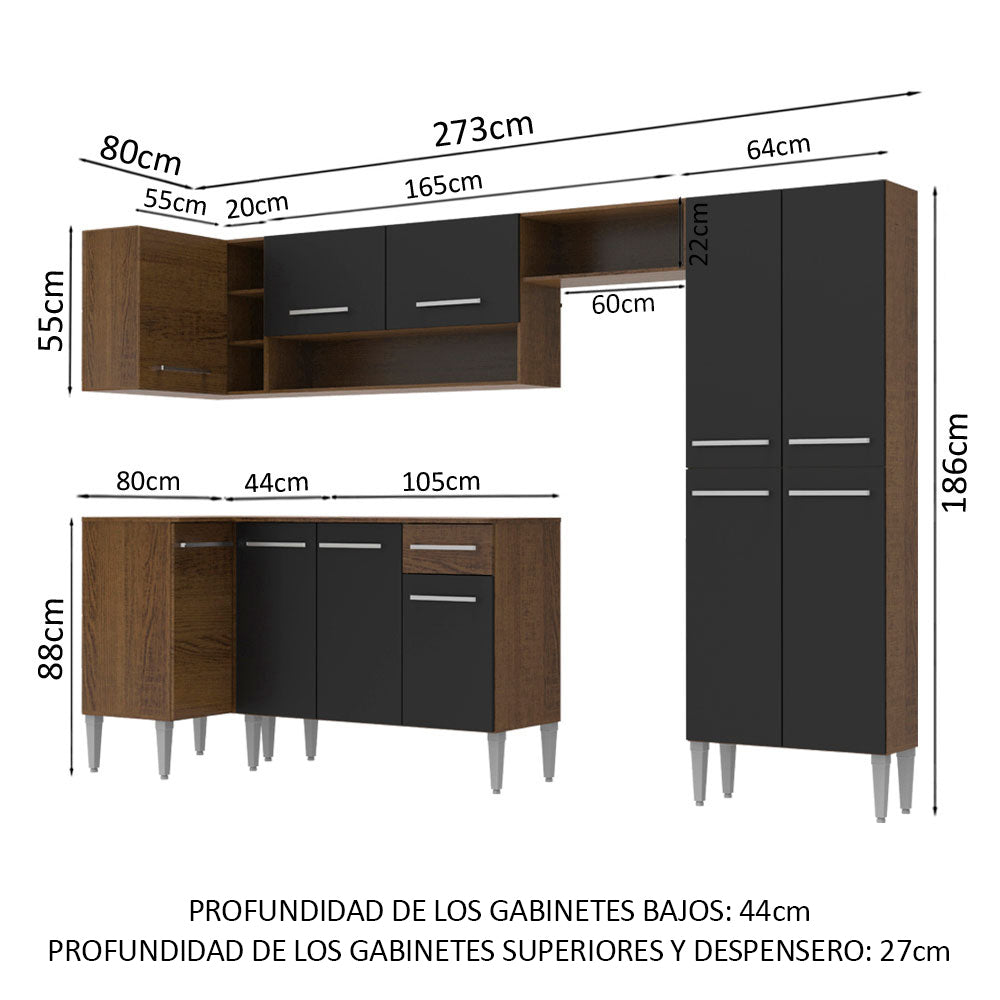 Cocina Integral de Esquina Emilly Sun 3.50 m Marrón/Negro