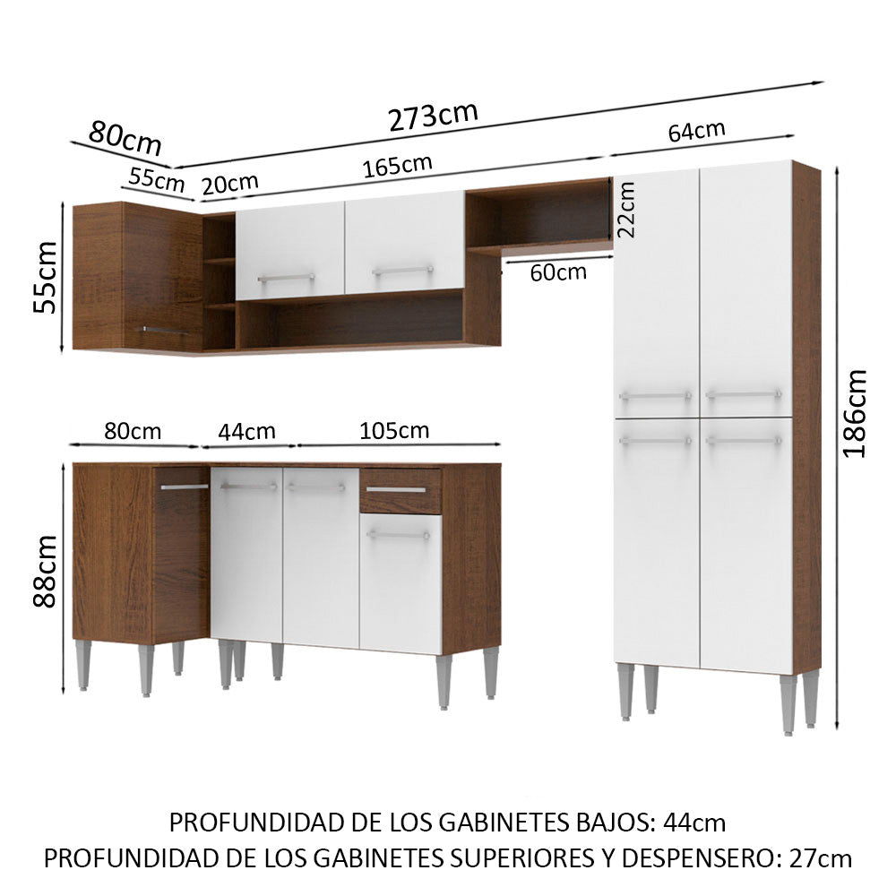 Cocina Integral de Esquina Emilly Sun 3.50 m Marrón/Blanco