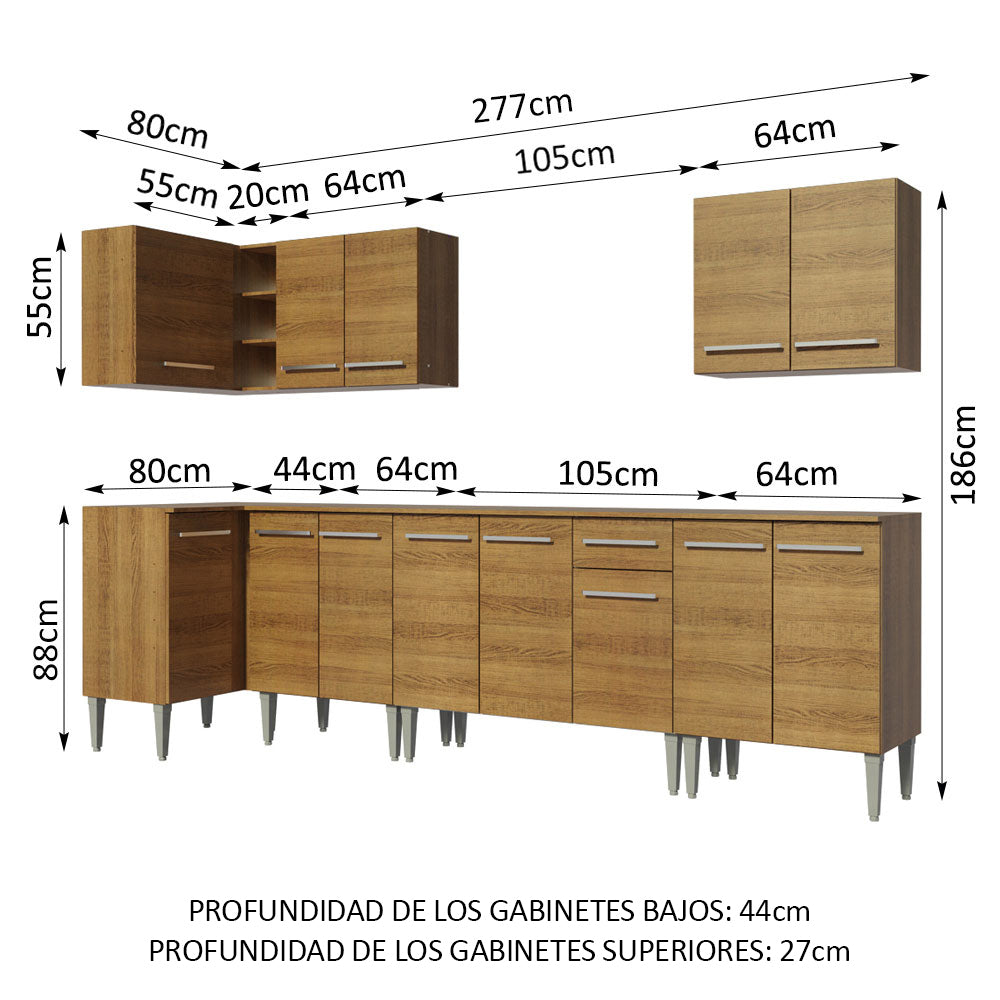 Cocina Integral de Esquina Emilly Rock 3.60 m Marrón