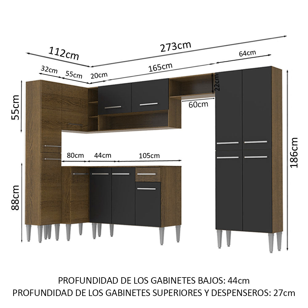 Cocina Integral de Esquina Emilly Love 3.85 m Marrón/Negro