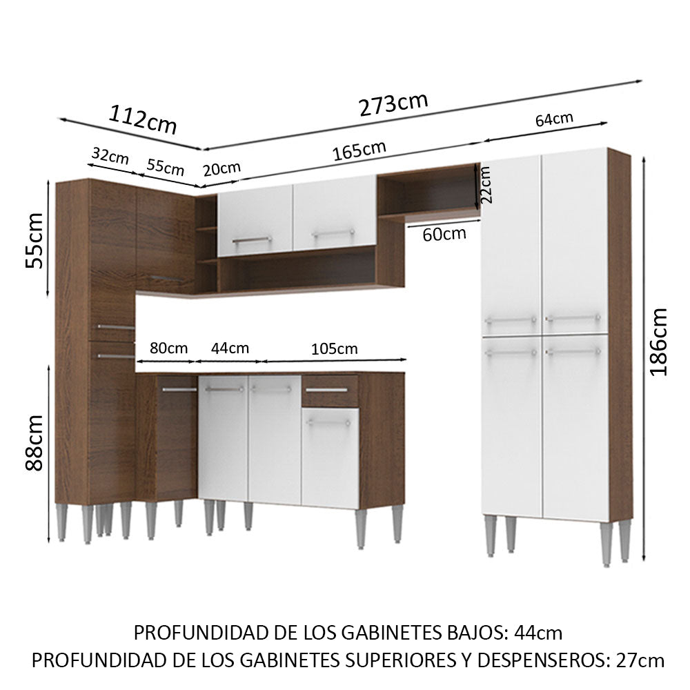 Cocina Integral de Esquina Emilly Love 3.85 m Marrón/Blanco
