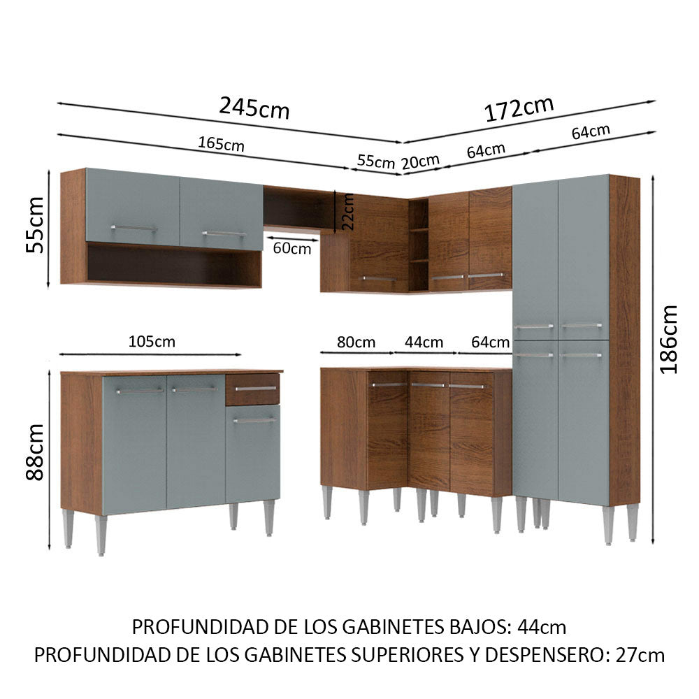 Cocina Integral de Esquina Emilly Ice 4.20 m Marrón/Gris
