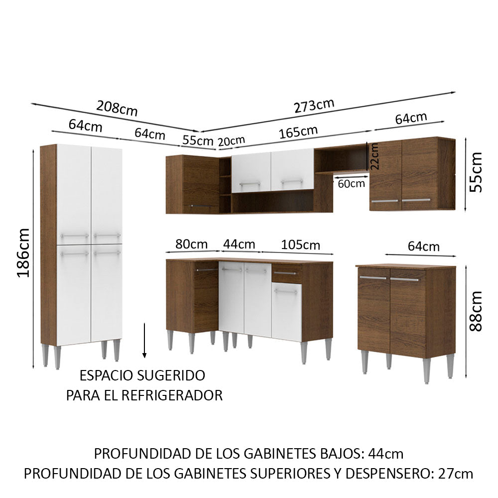Cocina Integral de Esquina Emilly Moon 4.80 m Marrón/Blanco