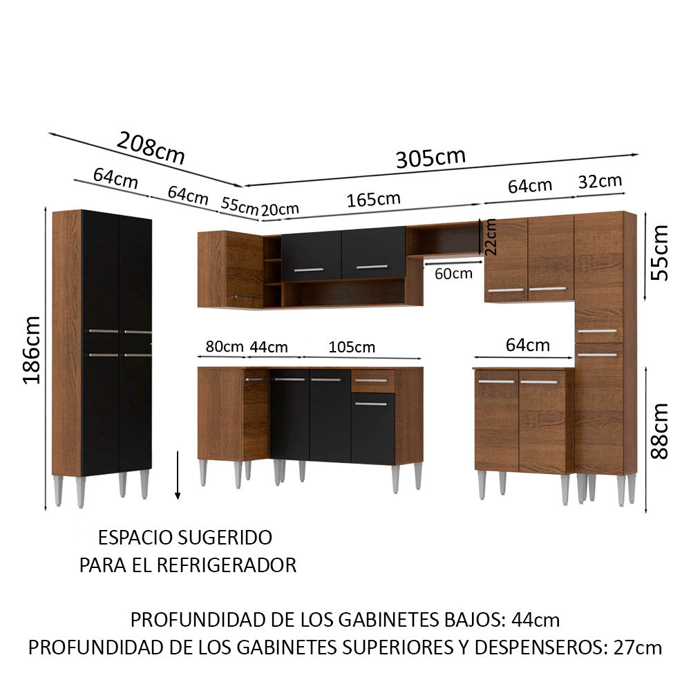 Cocina Integral de Esquina Emilly Live 5.15 m Marrón/Negro