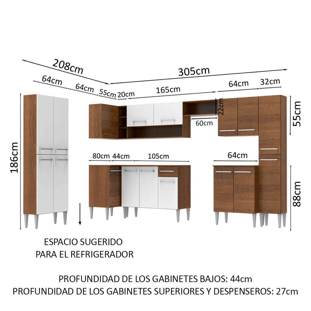 Cocina Integral de Esquina Emilly Live 5.15 m Marrón/Blanco