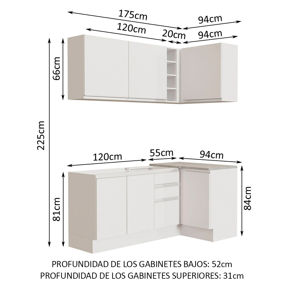 Cocina Integral de Esquina Glamy 2.70 m Blanco 01
