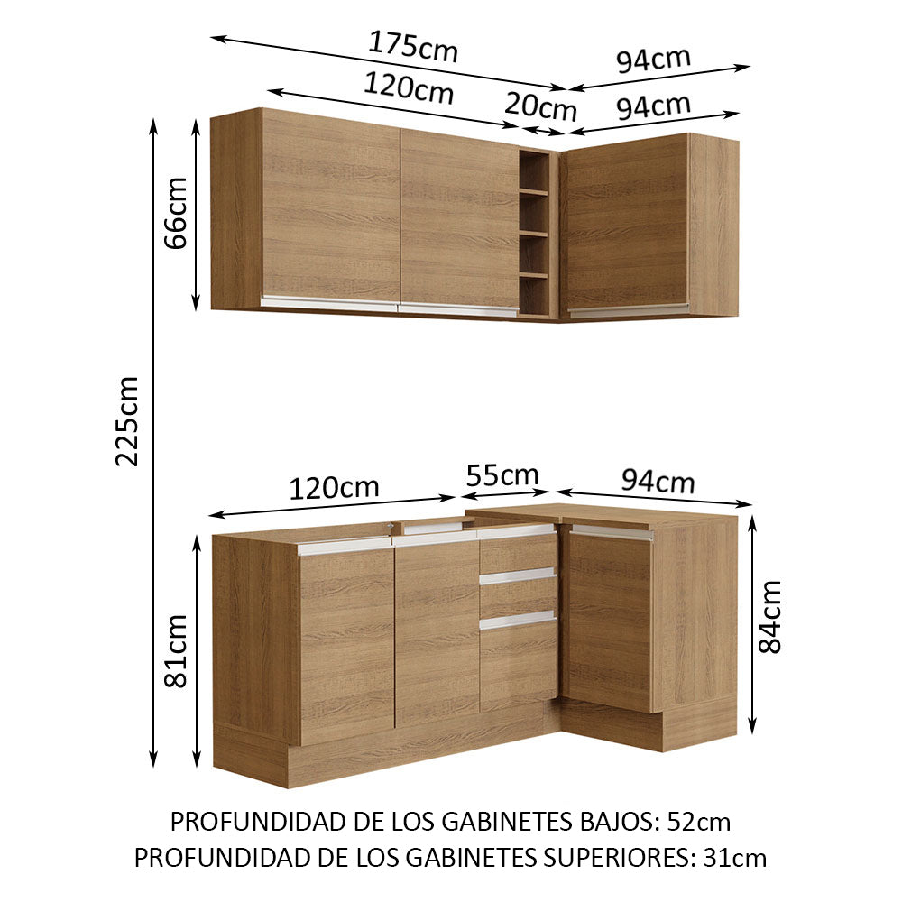 Cocina Integral de Esquina Glamy 2.70 m Marrón 01