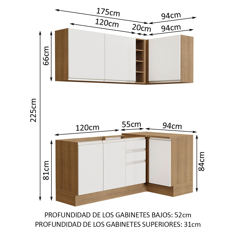 Cocina Integral de Esquina Glamy 2.70 m Marrón/Blanco 01
