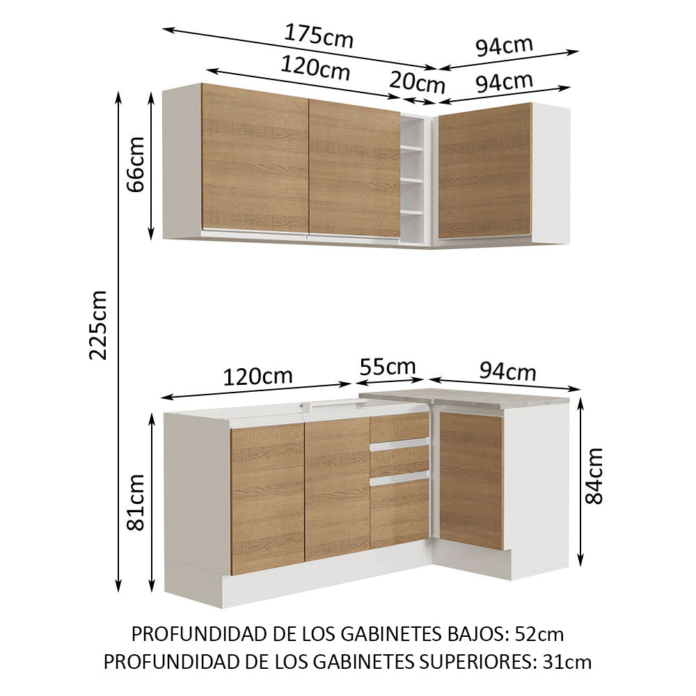 Cocina Integral de Esquina Glamy 2.70 m Blanco/Marrón 01