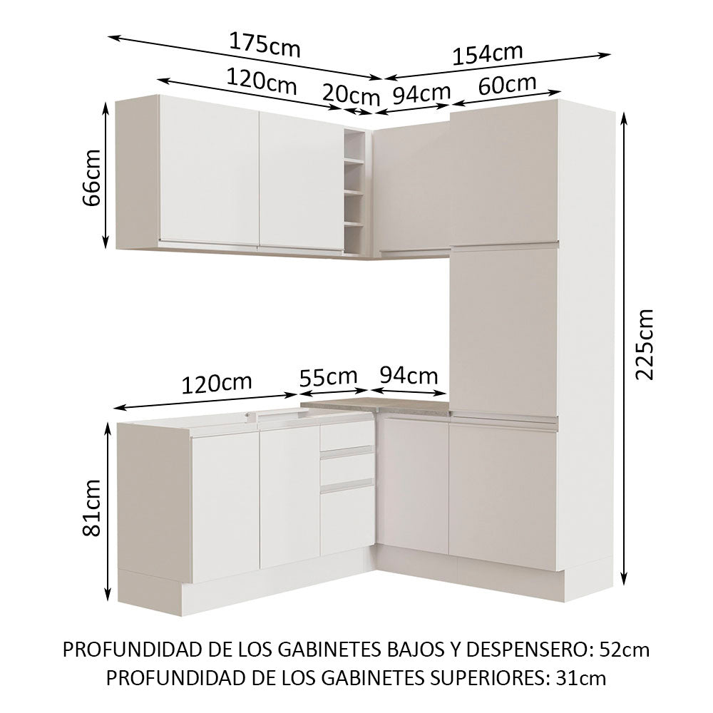 Cocina Integral de Esquina Glamy 3.30 m Blanco 01
