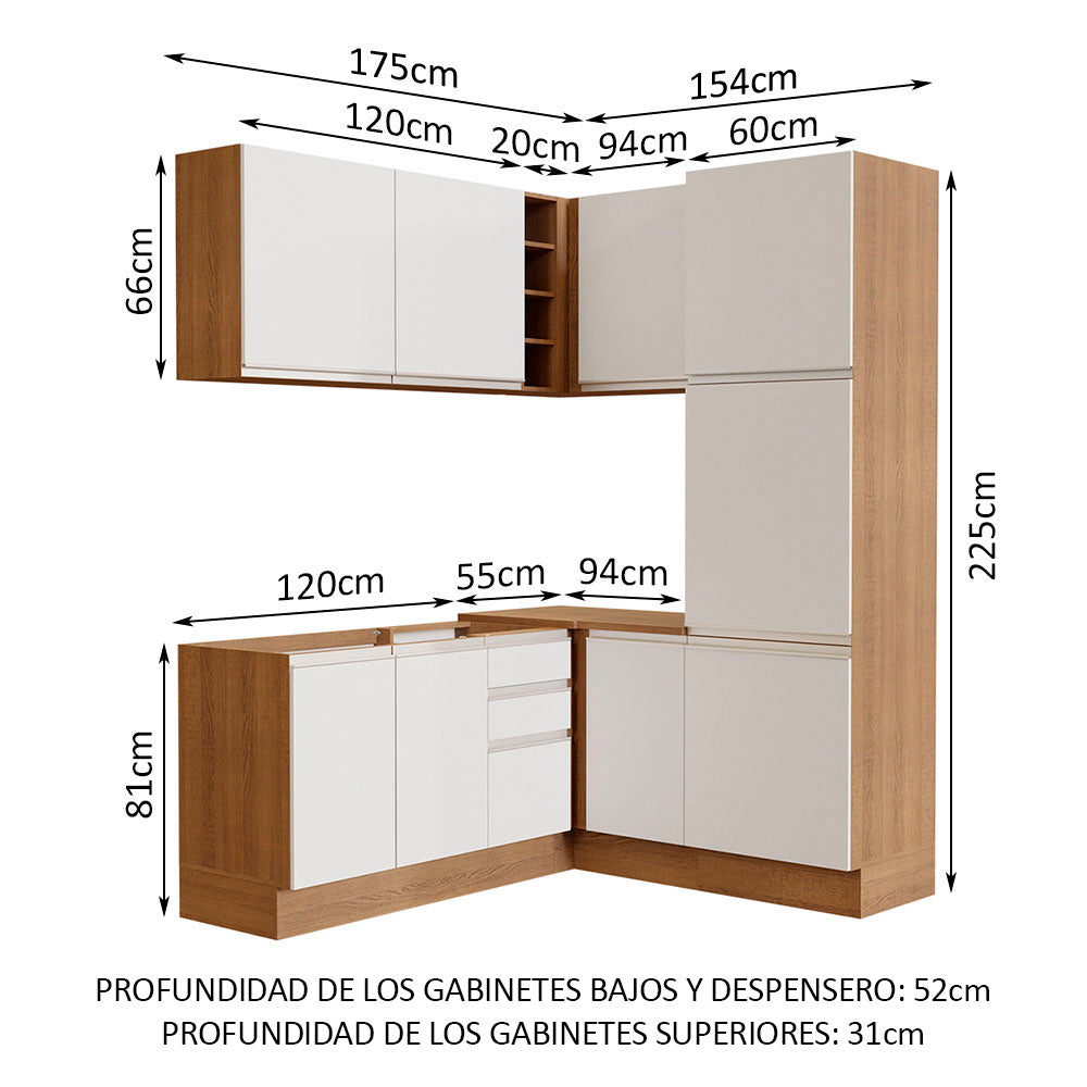 Cocina Integral de Esquina Glamy 3.30 m Marrón/Blanco 01