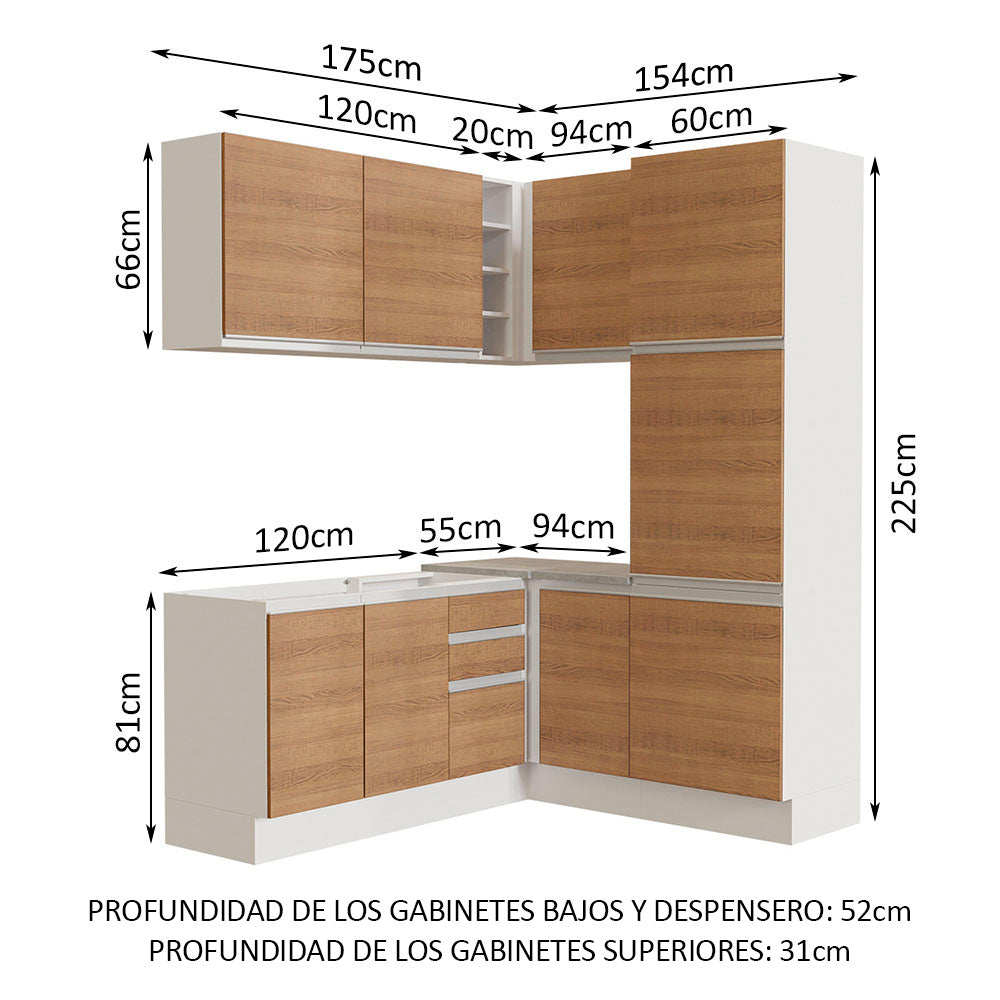 Cocina Integral de Esquina Glamy 3.30 m Blanco/Marrón 01