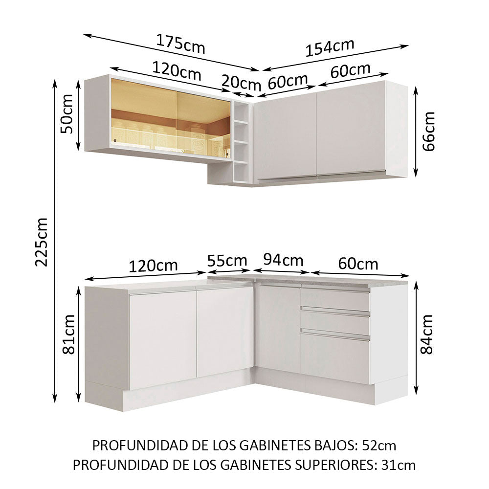 Cocina Integral de Esquina Glamy 3.30 m Blanco 02