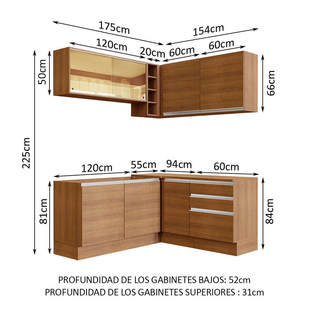 Cocina Integral de Esquina Glamy 3.30 m Marrón 02