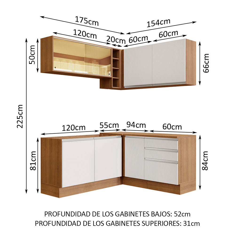 Cocina Integral de Esquina Glamy 3.30 m Marrón/Blanco 02