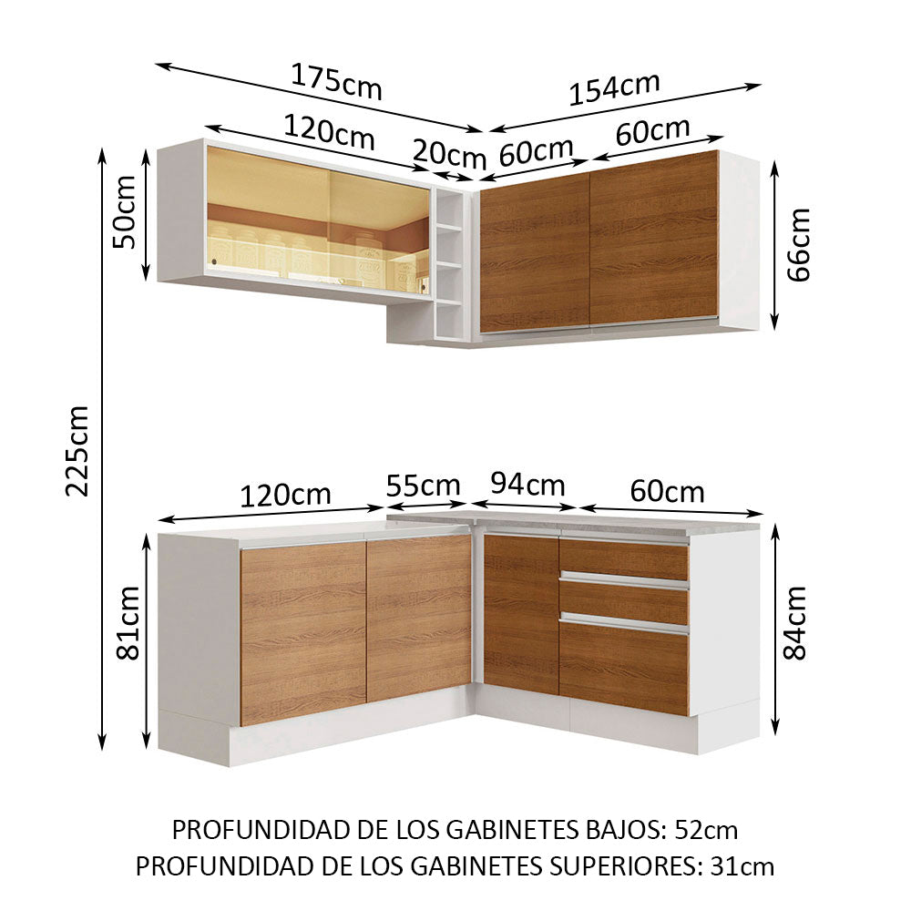 Cocina Integral de Esquina Glamy 3.30 m Blanco/Marrón 02