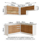 Cocina Integral de Esquina Glamy 3.50 m Blanco/Marrón 01